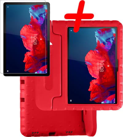 Hoesje Geschikt voor Lenovo Tab P11 Plus - Met Screenprotector - Kinderhoes Shockproof Bumper - Kidsproof Case - Tablet Hoes - Kinder Hoes Cover - Rood