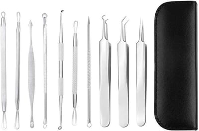 Professionele Set van 10 Extractie Hulpmiddelen voor Acne en Mee-eters - RVS Pincet en Gereedschap voor Effectieve Huidverzorging en Blemish Verwijdering
