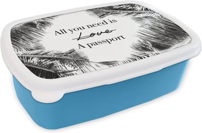 Broodtrommel Blauw - Lunchbox - Brooddoos - Spreuken - Quotes - All you need is a passport - Liefde - 18x12x6 cm - Kinderen - Jongen