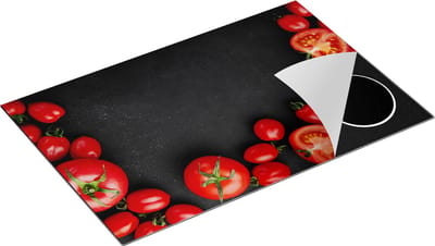 Chefcare Inductie Beschermer Tomaten op Zwarte Marmer - Groente - 80x50 cm - Afdekplaat Inductie - Kookplaat Beschermer - Inductie Mat