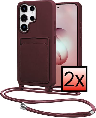 Hoes Geschikt voor Samsung S26 Ultra Met Telefoonkoord - Siliconen Hoesje Backcover Met Ketting - Aubergine - 2 PACK