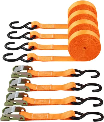 Set van 4 Spanbanden met Ratel en Haken - 20ft (6m) Nylon - 1000lbs Capaciteit