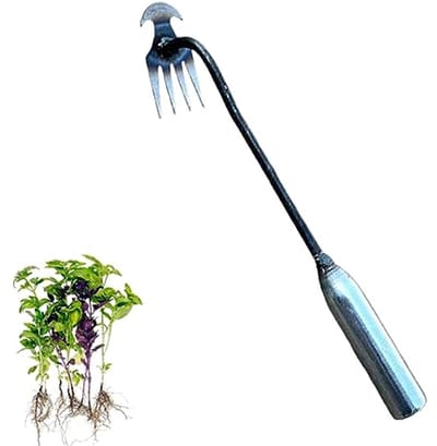 Handmatige Tuinwieder met Metalen Handvat - 4-Tanden Graswieder en Wortelverwijderaar