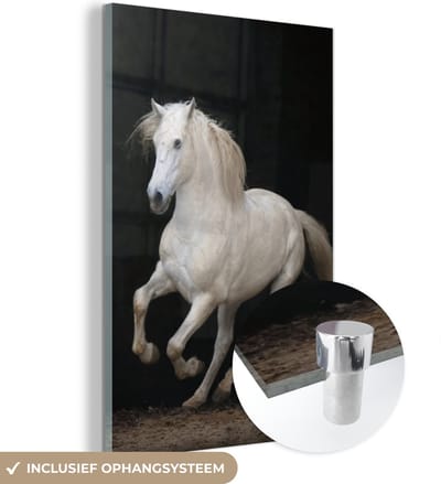 MuchoWow® Glasschilderij 120x180 cm - Schilderij acrylglas - Paarden - Zwart - Portret - Foto op glas - Schilderijen