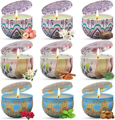 Geurkaarsen Geschenkset - 9 Stuks Natuurlijke Sojawas Kaarsen voor Bruiloft, Verjaardag en Aromatherapie