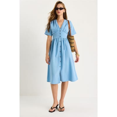 V-hals Knop Midi Shirtjurk