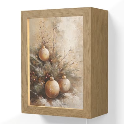 Wandlamp 15x20 cm - Oplaadbaar - Kerst - Kerstballen - Beige - Goud - Wandlampen binnen woonkamer - Slaapkamer lamp met kabel - Decoratieve nachtlamp - Vloerlamp snoer