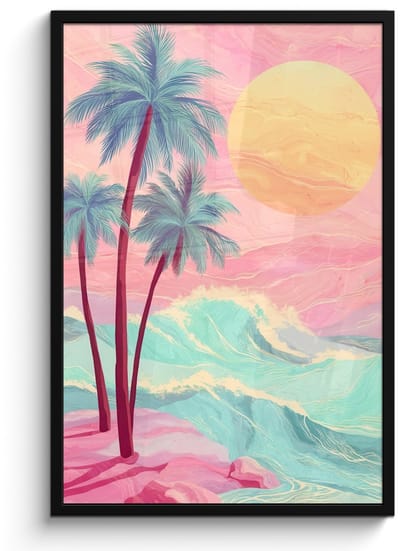 Poster in lijst - Fotolijst 60x90 cm - Posters - Palmbomen - Golven - Zee - Posterlijst zwart - Decoratie - Wanddecoratie woonkamer - Muurdecoratie slaapkamer