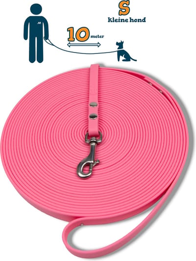 Miqdi lange lijn - BioThane ® - pastel roze - 10 meter lang - 9 mm breed - XS/S - kleine hond - lange hondenriem