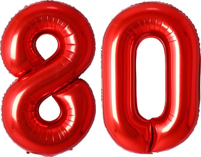 Ballon Cijfer 80 Jaar Rood Helium Ballonnen Verjaardag Versiering Cijfer Ballon Feest Versiering Met Rietje - 86Cm
