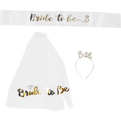 Gouden Bruidssjerp met Haarband Hoofddoek Gouden Glitter Slijtvastheid Bride to Be Sjerp white
