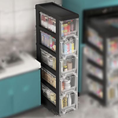 Opbergtoren - Ladekast - Ruimte Besparen - Met Wielen - 25 cm Breed - Zwart