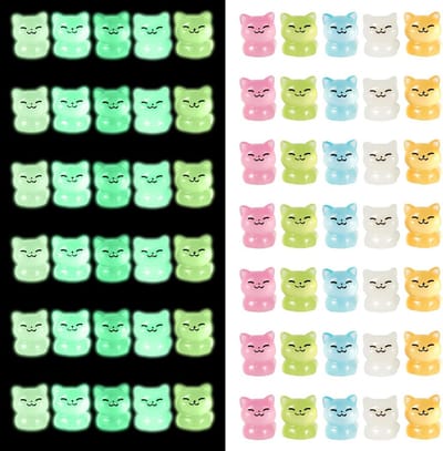 65 Stuks Lichtgevende Miniatuur Katten Beeldjes Hars in 5 Kleuren voor Tuin en Poppenhuis Decoratie