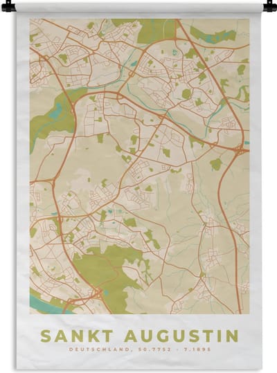 Wandkleed - Wanddoek - Sankt Augustin - Plattegrond - Vintage - Kaart - Stadskaart - 120x180 cm - Wandtapijt