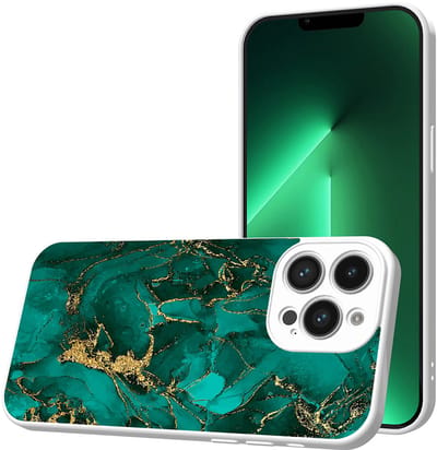 Smartphonica Telefoonhoesje Geschikt voor iPhone 13 Pro met Groen Goud Marmer opdruk - TPU Back Cover Case Green Gold Marble Design - Wit geschikt voor iPhone 13 Pro