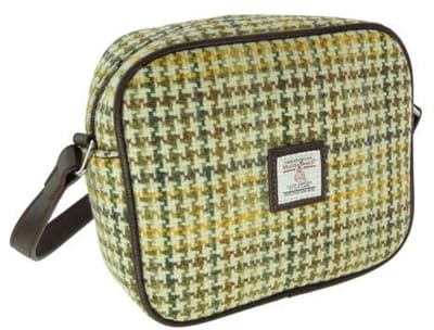 Schoudertas Almond Geel, groen, bruin dogtooth - 19x21x7 - Harris Tweed - Glen Appin of Scotland