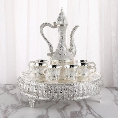 8-delige wijnset met patroon, creatieve metalen wijnkan, gouden wijnglas, wijnkan, banketbenodigdheden, decoratieve dienbladen. white