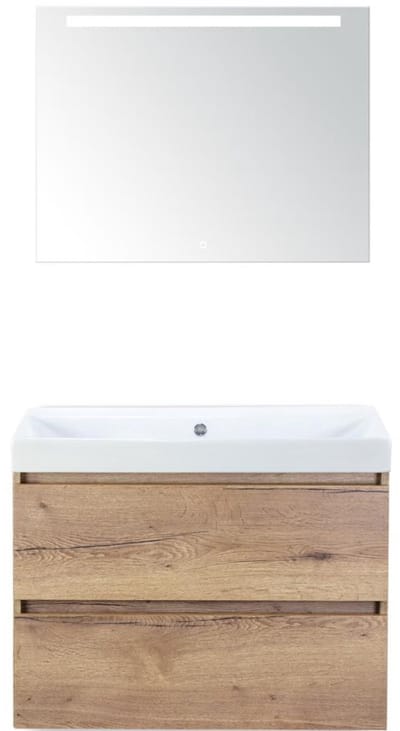 Maxx XL Badmeubelset 80 cm - Natuur Eiken - Wastafel Just Zonder Kraangat met LED Spiegel
