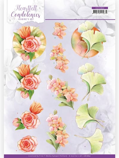 3D Cutting Sheet -Jeanine's Art - Heartfelt Condolences - Salmon Flowers 10 stuks