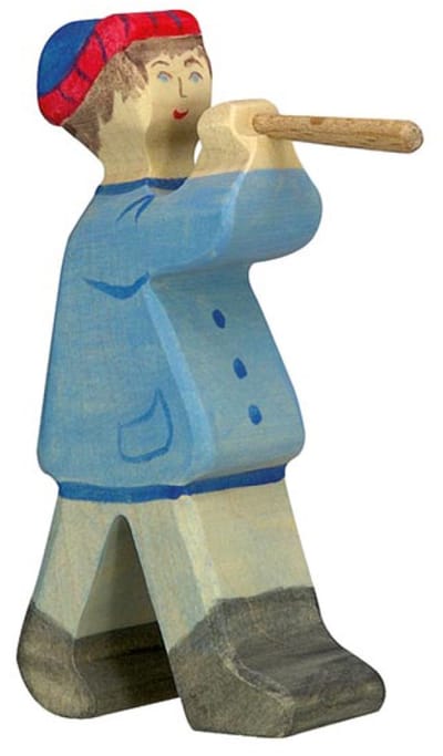 HOLZTIGER Kerstmis - Herder Met Fluit Blauw/Wit - 11X2X6Cm - Houten Figuur - Handgemaakt