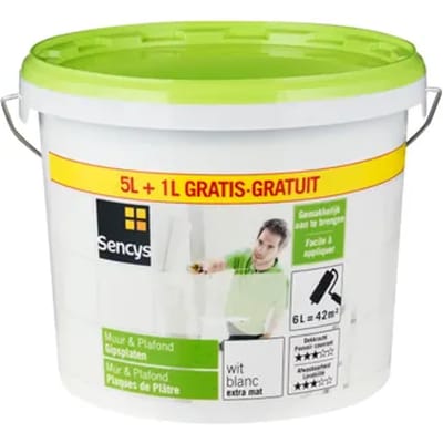Sencys Muur & Plafond Muurverf - Extra Mat - Wit - 6l