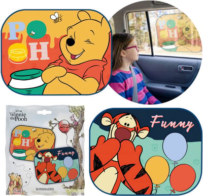 DISNEY Winnie de Poeh Zonneschermen voor auto's voor de voorruit, beschermhoezen met zuignappen, set 2 stuks