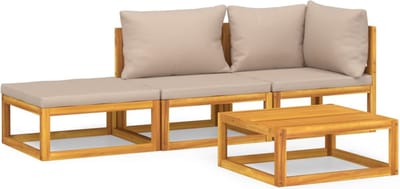vidaXL - 4-delige - Loungeset - met - taupe - kussens - massief - hout