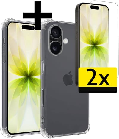 Hoesje - Met Screenprotector - 2 Stuks - Geschikt voor Apple iPhone 17 - Sterk & Shockproof - Siliconen Case - Back Cover - Telefoon Hoes - Shock Proof - Telefoonhoesjes - Transparant