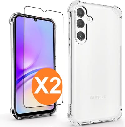 Hoesje Geschikt voor Samsung Galaxy A55 5G hoesje transparant Anti Shock silicone hoesje met 2 Pack Screenprotector tempered glass