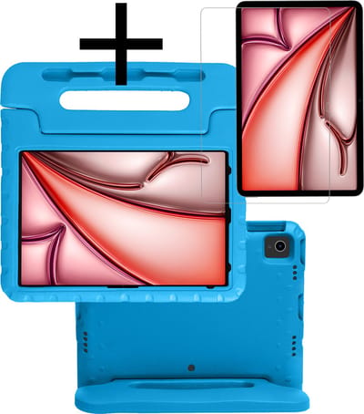 Hoes - Geschikt voor Apple iPad Air (2024/2025/2026) - 13 inch - Met Screenprotector - Kinderhoes Shockproof Bumper - Kidsproof Case - Tablet Hoesje - Kinder Cover - Blauw