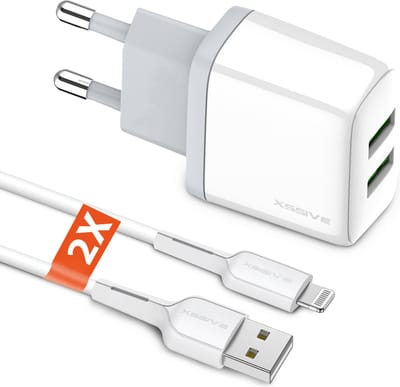 USB Oplader met 2 Poorten en 2x USB naar Lightning Kabel 1 Meter - Voor 14, 13, 12, 11, X, 8, 7, SE