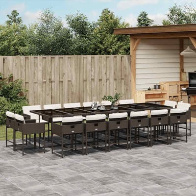 vidaXL - 17-delige - Tuinset - met - kussens - poly - rattan - bruin