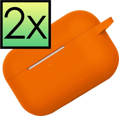 Hoes - 2 Stuks - Geschikt voor Apple Airpods Pro - Siliconen Hoesje met Clip - Silicone Case Cover - Oranje