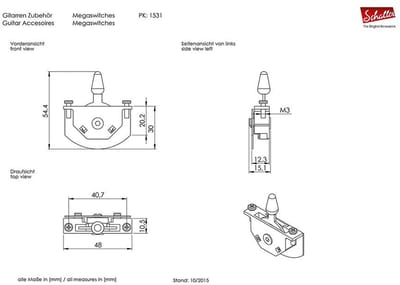Schaller 15310002 Megaswitch E lever switch 5-way, 40,7mm spacing, bolts included, black cap