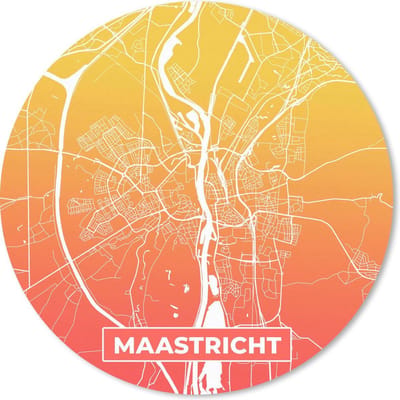 Muismat rond 20x20 cm - Mousepad Stadskaart - Maastricht - Geel - Oranje - Ronde muismatten