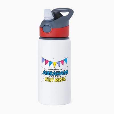 Hacebo® - Eindelijk abraham waterfles met rietje rood - Hoera 50 jaar - 50 geworden - verjaardagscadeau - kado - water fles - 650ML