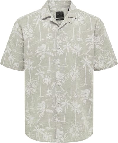 Only & Sons Overhemd Onscaiden Ss Reg Hawaii Aop Linen N 22028423 Chinchilla Mannen Maat - S
