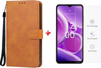 Nokia G42 agenda book case hoesje bruin + glas screenprotector