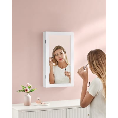 Spiegelkastoppervlak in wit – binnenbekleding in grijsbeige – Wit Oppervlak, Grijsbeige Voering
