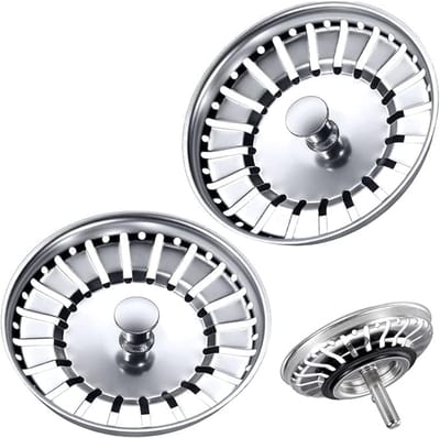 2-pack 84 mm roestvrijstalen gootsteenpluggen - Vervangende gootsteenpluggen - Afvoerpluggen voor voedsel-/haarvangers - Past op 84-85 mm keukengootsteengaten