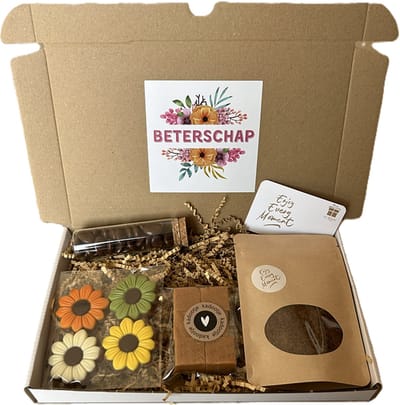 Beterschap koffie chocolade brievenbus cadeau - chocolade mokkaboontjes - koffie - fudge