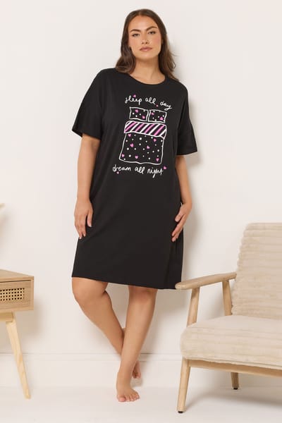 Yours Zwart 'Sleep All Day' Maxi Slaapshirt Nachthemd Size 46-48