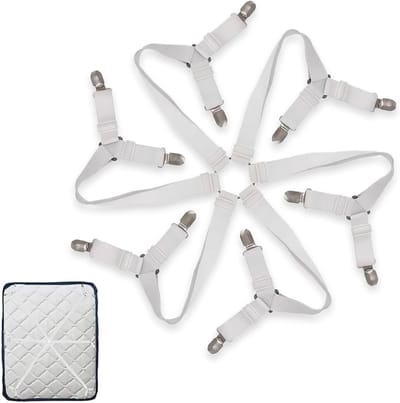 12 Stuks Verstelbare Hoekclips voor Lakens, Matrassen en Sofas - Elastische Bevestigingsclips in Wit