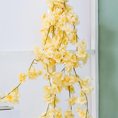 Kunstmatige Slang Bloesem Tak met Kersentakken en Sakura Bloesems Slirpe Krans Huisdecoratie voor Slaapkamer Kantoor champagne