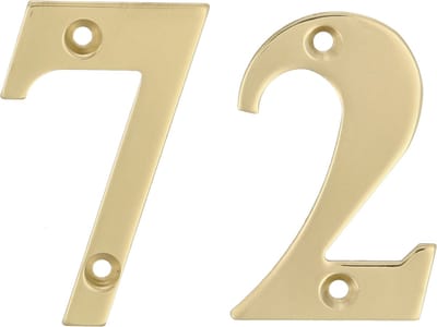 AMIG Huisnummer 72 - massief messing - 5cm - incl. bijpassende schroeven - gepolijst - goudkleur