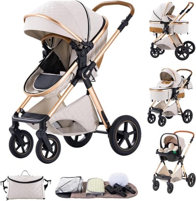 Multifunctionele Kinderwagen 3-in-1 Combinatie voor Pasgeborenen - Opvouwbare Kinderwagen met Babyzitje