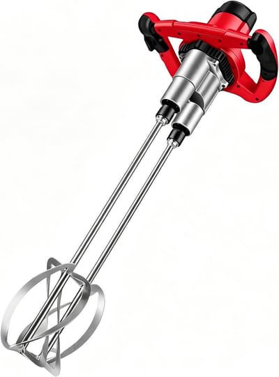 Elektrische Mortelmixer - Verstelbare Handroerder - Materiaal Mengen - Dubbele Mengschachten - 1800W - Grijs