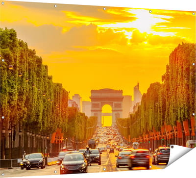 Gards Tuinposter Arc de Triomphe bij de Autoweg - 160x120 cm - Tuindoek - Tuindecoratie - Wanddecoratie buiten - Tuinschilderij