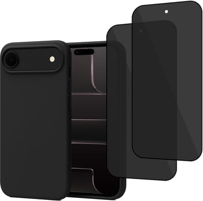 Technow hoesje + 2x Privé Screenprotector geschikt voor iPhone 17 – Privacy Tempered Glass - Back Case - Cover - Zwart