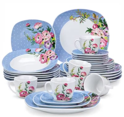 Sovereign Ontbijtborden – 6 persoons – 30 delig – Blauw Keramisch – Serviesset – Ontbijtborden